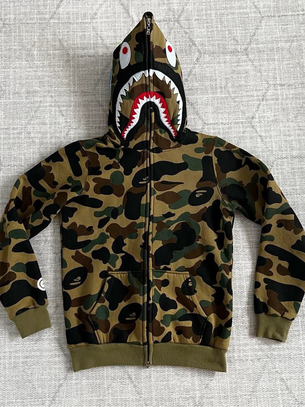 A Bathing Ape BAPE 1st Cano Shark Men’s Camo Green Zip Up Hoodie Jacket LARGE